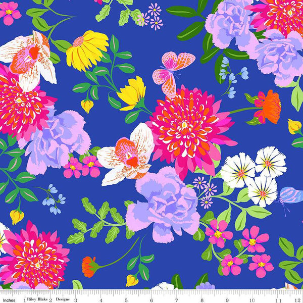 Splendid Main CD14310 Cobalt  - Riley Blake Designs - DIGITALLY PRINTED Floral Flowers - Quilting Cotton