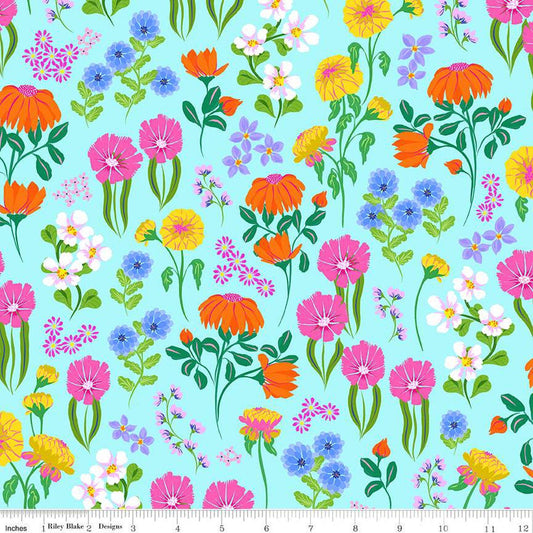 CLEARANCE Splendid Garden CD14311 Sky - Riley Blake Designs - DIGITALLY PRINTED Floral Flowers - Quilting Cotton