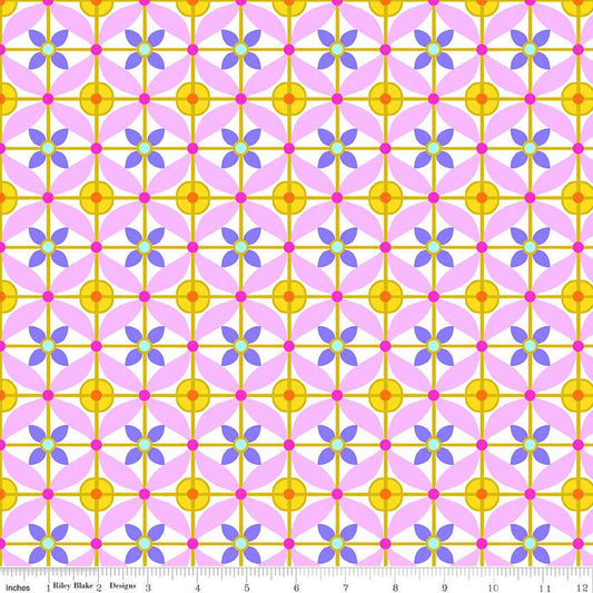 CLEARANCE Splendid Tile C14313 White - Riley Blake Designs - Geometric Floral - Quilting Cotton Fabric