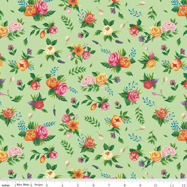 Monthly Placemats 2 August Floral C13935 Sweet Pea - Riley Blake Designs - Flowers Leaves - Quilting Cotton Fabric