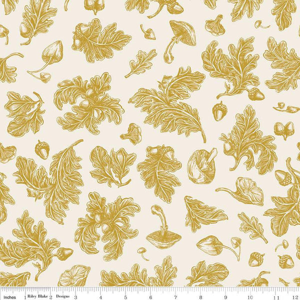 CLEARANCE Monthly Placemats 2 September Fall Foliage SC13937 Cream SPARKLE - Riley Blake Designs - Gold SPARKLE - Quilting Cotton Fabric