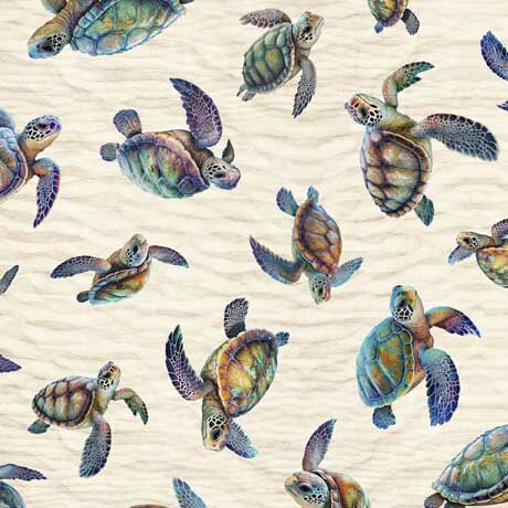 Endless Blues Sea Turtle Toss 30044 Cream - by QT Fabrics - Turtles - Quilting Cotton Fabric