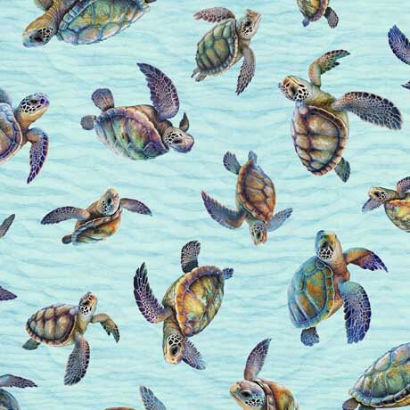 Endless Blues Sea Turtle Toss 30044 Aqua - by QT Fabrics - Turtles - Quilting Cotton Fabric