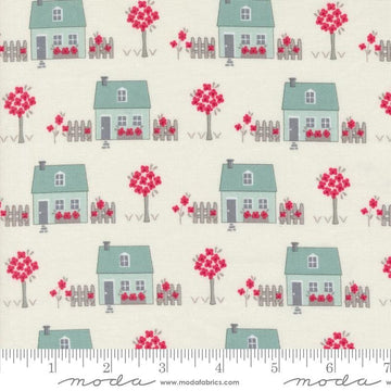 13" End of Bolt - SALE My Summer House Houses 3040 Cream - Moda Fabrics - Homes Trees Fences - Quilting Cotton Fabric