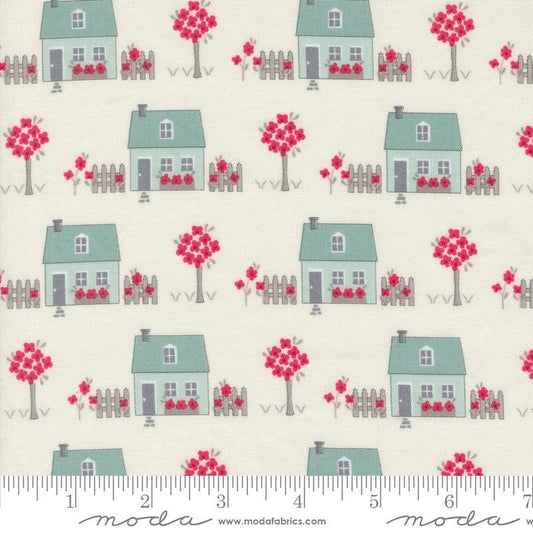 13" End of Bolt - SALE My Summer House Houses 3040 Cream - Moda Fabrics - Homes Trees Fences - Quilting Cotton Fabric