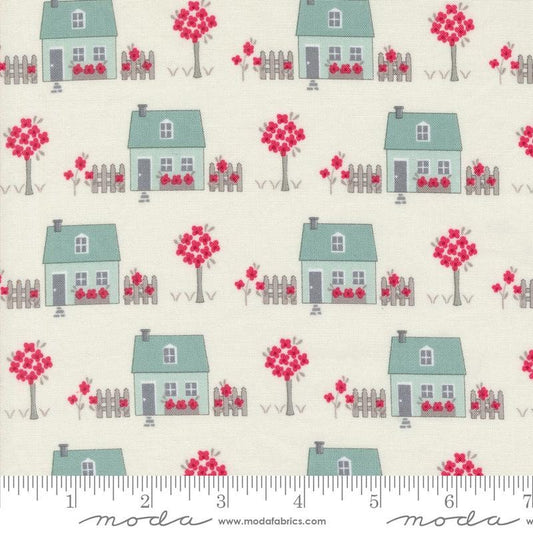 13" End of Bolt - SALE My Summer House Houses 3040 Cream - Moda Fabrics - Homes Trees Fences - Quilting Cotton Fabric