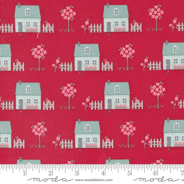 SALE My Summer House Houses 3040 Rose - Moda Fabrics - Homes Trees Fences - Quilting Cotton Fabric