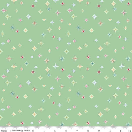 SALE Cozy Christmas Sparkle C5365 Mint - Riley Blake Designs - Lori Holt - Non-Metallic Multi-Colored Sparkles - Quilting Cotton Fabric