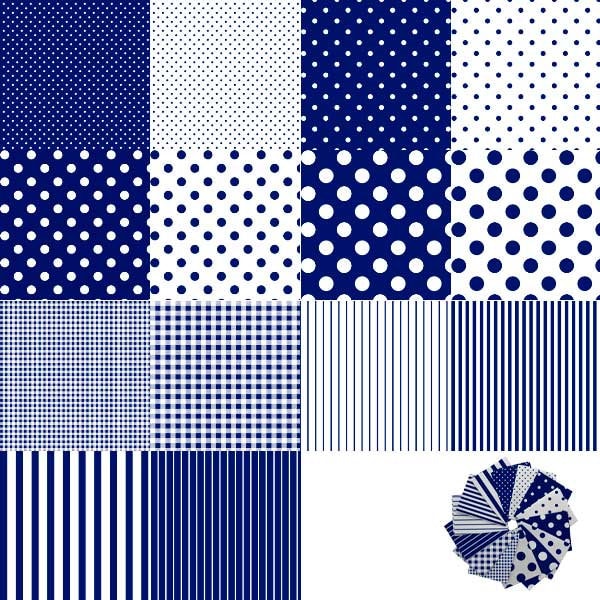 SALE Dots and Stripes and More Fat Quarter Bundle Navy - 14 pieces - QT Fabrics - Pre cut Precut - Gray - Quilting Cotton Fabric