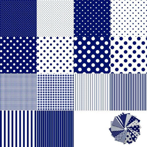 SALE Dots and Stripes and More Fat Quarter Bundle Navy - 14 pieces - QT Fabrics - Pre cut Precut - Gray - Quilting Cotton Fabric