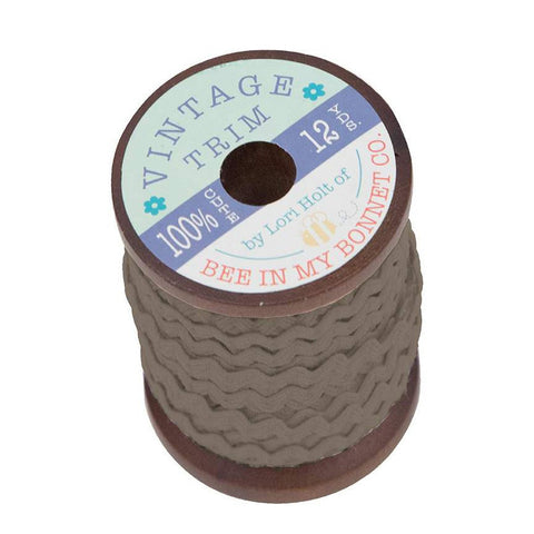 SALE Lori Holt Vintage Trim Small on Wooden Spool STVT-28244 Pebble - Riley Blake Designs - 12 Yards of 1/4" Polyester Trim