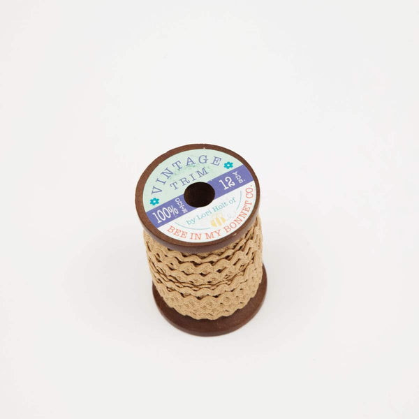 SALE Lori Holt Vintage Trim Small on Wooden Spool STVT-8544 Nutmeg - Riley Blake Designs - 12 Yards of 1/4" Polyester Trim