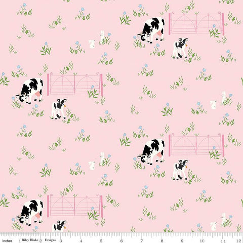 SALE Tulip Cottage Cows and Bunnies C14262 Pink by Riley Blake Designs - Flowers Tulip Fields - Quilting Cotton Fabric