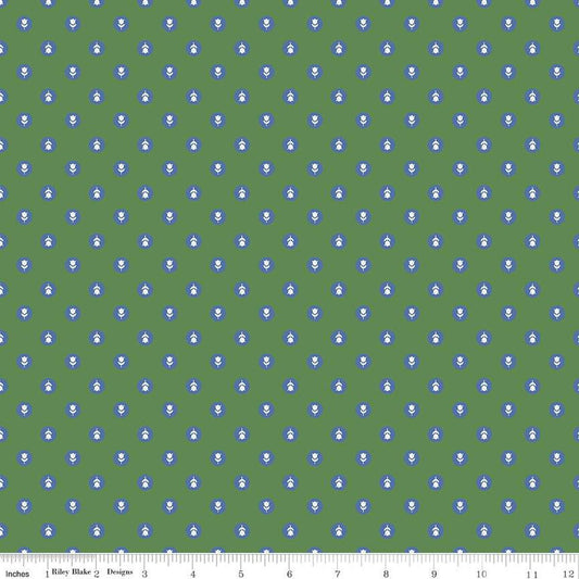 SALE Tulip Cottage Flower Dots C14264 Green - Riley Blake Designs - Floral Flowers Tulips Dot Dotted - Quilting Cotton Fabric