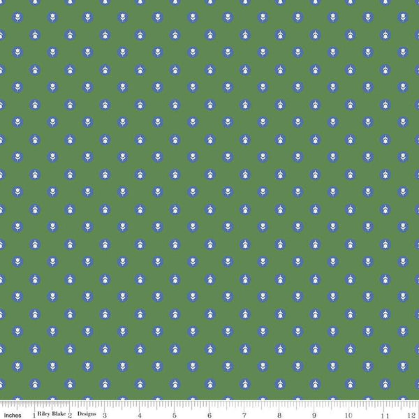 SALE Tulip Cottage Flower Dots C14264 Green by Riley Blake Designs - Floral Flowers Tulips Dot Dotted - Quilting Cotton Fabric