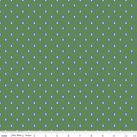 SALE Tulip Cottage Flower Dots C14264 Green by Riley Blake Designs - Floral Flowers Tulips Dot Dotted - Quilting Cotton Fabric