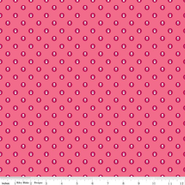 CLEARANCE Tulip Cottage Flower Dots C14264 Hot Pink by Riley Blake Designs - Floral Flowers Tulips Dot Dotted - Quilting Cotton Fabric
