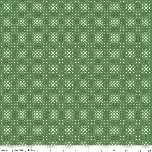 SALE Tulip Cottage Stitches C14267 Green - Riley Blake Designs - Geometric Xs Dots - Quilting Cotton Fabric