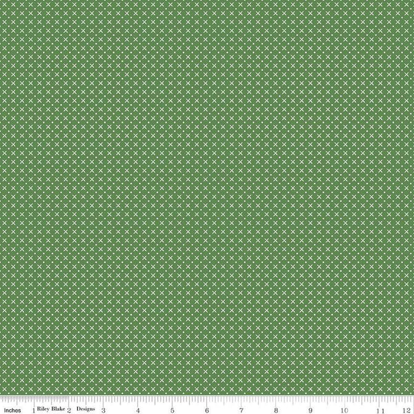 SALE Tulip Cottage Stitches C14267 Green by Riley Blake Designs - Geometric Xs Dots - Quilting Cotton Fabric