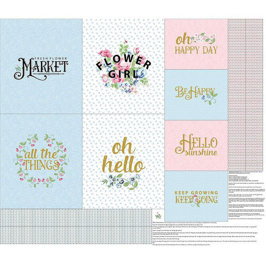 DEAL Tulip Cottage Tote & Zip Pouch Panel SHD14268 SPARKLE - Riley Blake Designs - Gold SPARKLE - Flowers Text - Quilting Cotton Fabric