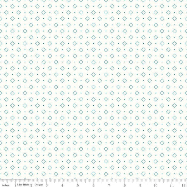 SALE Bee Backgrounds Diamond C6386 Turquoise - Riley Blake Designs - Geometric Diamonds Dots Off White - Lori Holt - Quilting Cotton Fabric