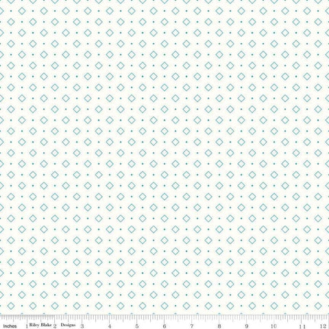 Bee Backgrounds Diamond C6386 Turquoise - Riley Blake Designs - Geometric Diamonds Dots Off White - Lori Holt - Quilting Cotton Fabric