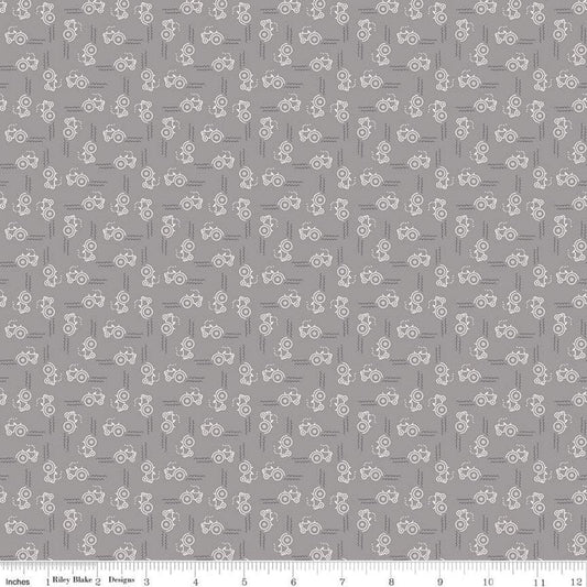 SALE Farm Girl Vintage Companion Prints Tractor C8743 Steel - Riley Blake Designs - Tractors - Lori Holt - Quilting Cotton Fabric