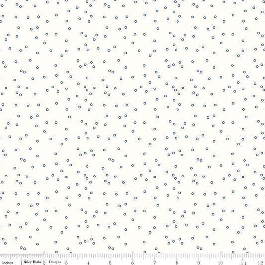DEAL Bee Backgrounds Tiny Circle C6384 Blue - Riley Blake - Circles Off White - Lori Holt - Quilting Cotton Fabric