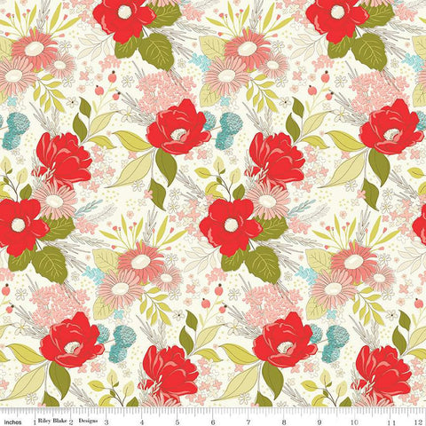 SALE Feed My Soul Main C14550 Cream by Riley Blake Designs - Floral Flowers - Quilting Cotton Fabric