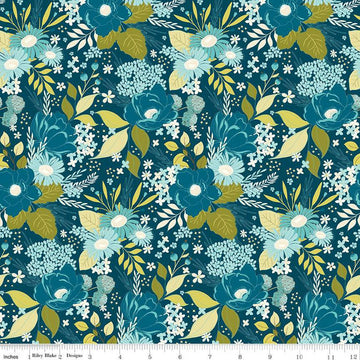 Feed My Soul Main C14550 Navy - Riley Blake Designs - Floral Flowers - Quilting Cotton Fabric