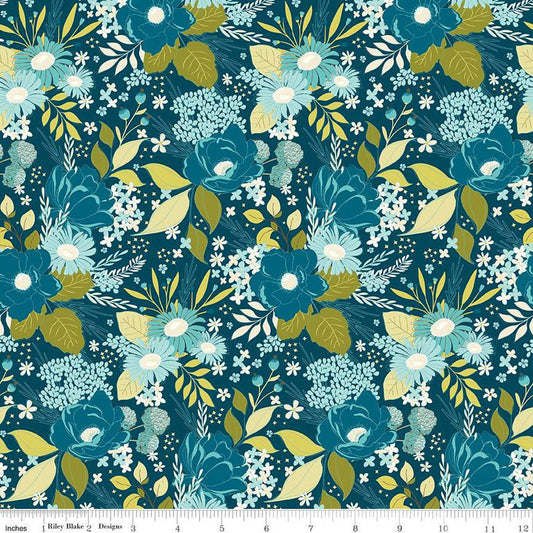 Feed My Soul Main C14550 Navy - Riley Blake Designs - Floral Flowers - Quilting Cotton Fabric