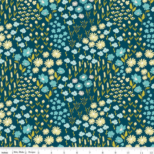 Feed My Soul Main Flower Garden C14551 Navy - Riley Blake Designs - Floral Flowers - Quilting Cotton Fabric
