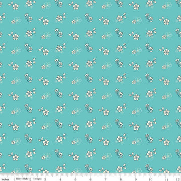 SALE Feed My Soul Tossed Floral C14553 Sky - Riley Blake Desings - Flower Flowers - Quilting Cotton Fabric