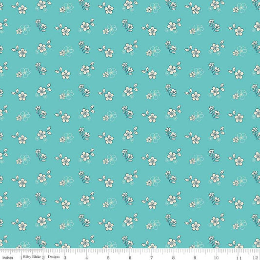 SALE Feed My Soul Tossed Floral C14553 Sky - Riley Blake Desings - Flower Flowers - Quilting Cotton Fabric