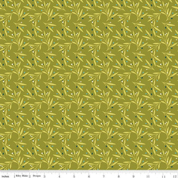 Feed My Soul Leaves C14554 Olive - Riley Blake Designs - Leaf Sprigs Berries - Quilting Cotton Fabric