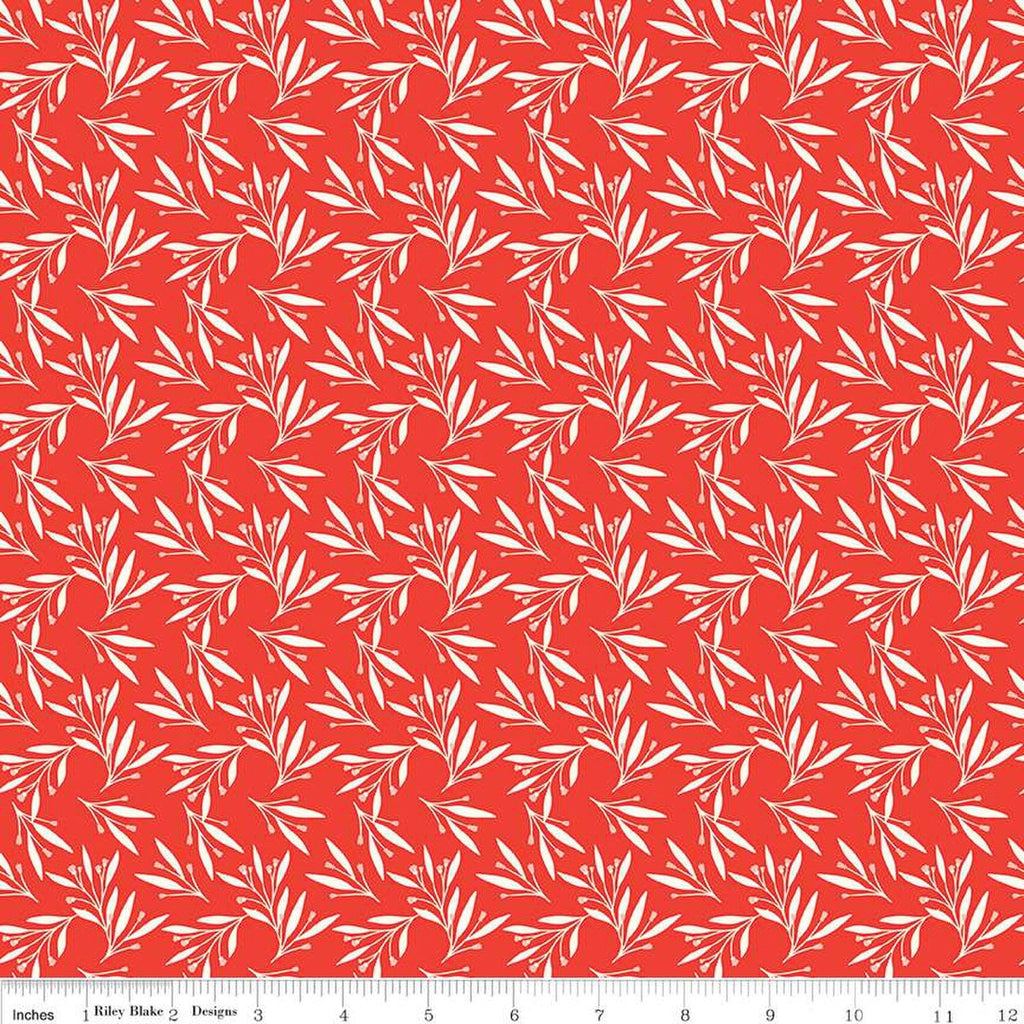 Feed My Soul Leaves C14554 Red by Riley Blake Designs - Leaf Sprigs Berries - Quilting Cotton Fabric