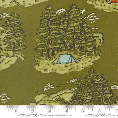 The Great Outdoors Vintage Camping 20880 Forest - Moda Fabrics - Trees Tents Camps - Quilting Cotton Fabric