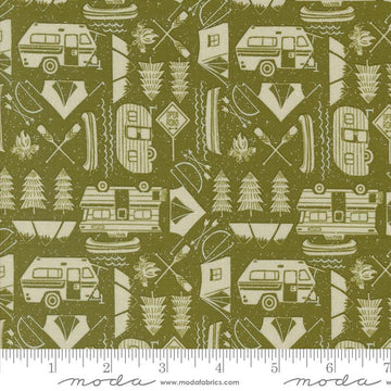 9" End of Bolt - SALE The Great Outdoors Open Road 20884 Forest - Moda Fabrics - Tents Trailers Trees Boats Arrows - Quilting Cotton Fabric