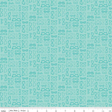 Barbie World Barbie Glasses C15025 Teal - Official Licensed Product - Doll Logo Glasses - Quilting Cotton Fabric