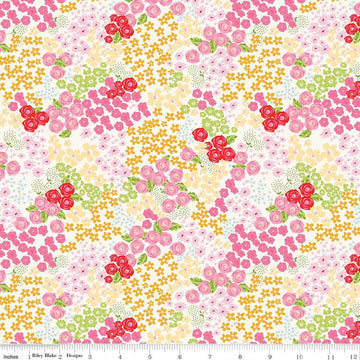 SALE 17" End of Bolt - Picnic Florals Flower Garden C14611 Cream - Riley Blake - Floral Flowers Blossoms Leaves - Quilting Cotton Fabric