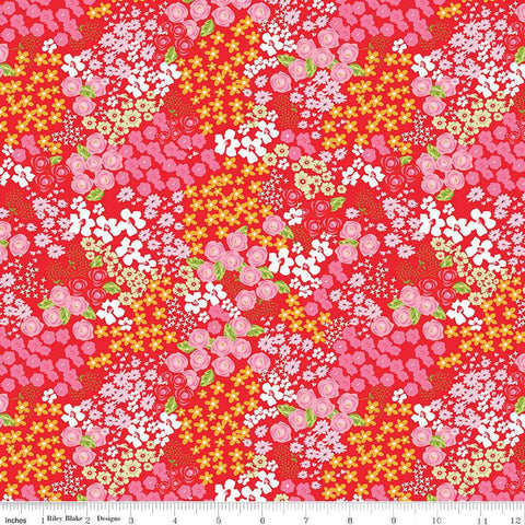 Picnic Florals Flower Garden C14611 Red by Riley Blake Designs - Floral Flowers Blossoms Leaves - Quilting Cotton Fabric