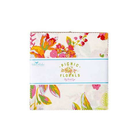 Picnic Florals Charm Pack 5" Stacker Bundle - Riley Blake Designs - 42 piece Precut Pre cut - Quilting Cotton Fabric