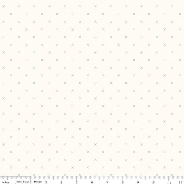 SALE Bee Cross Stitch on Cloud C747 Riley Green by Riley Blake Designs -  Green Xs on Off-White - Lori Holt - Quilting Cotton Fabric