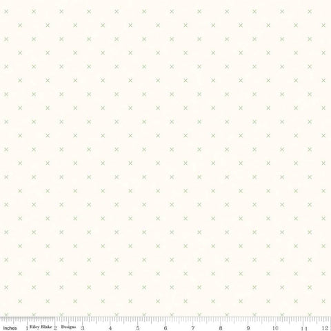 SALE Bee Cross Stitch on Cloud C747 Riley Green by Riley Blake Designs -  Green Xs on Off-White - Lori Holt - Quilting Cotton Fabric