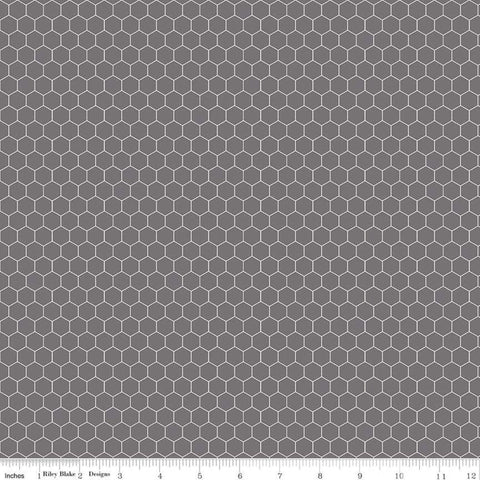 CLEARANCE Farm Girl Vintage Companion Prints Honeycomb C8742 Steel by Riley Blake - Hexagons Geometric - Lori Holt - Quilting Cotton Fabric