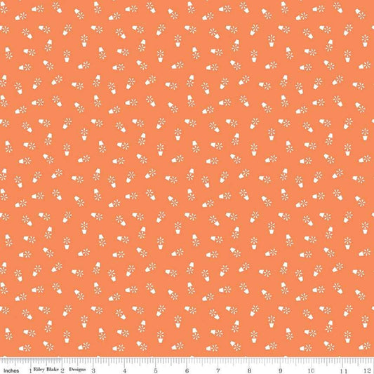 29" End of Bolt - Farm Girl Vintage Compaion Prints Flower Pots C8741 Pumpkin by Riley Blake Designs - Flowers - Lori Holt - Quilting Cotton