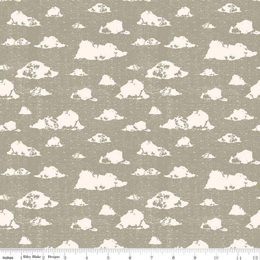 CLEARANCE Dancing Daisies Skies C14541 Sage - Riley Blake Designs - Clouds - Quilting Cotton Fabric