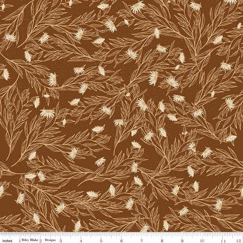SALE Dancing Daisies Tangled C14542 Brick by Riley Blake Designs - Leaves Flowers - Quilting Cotton Fabric