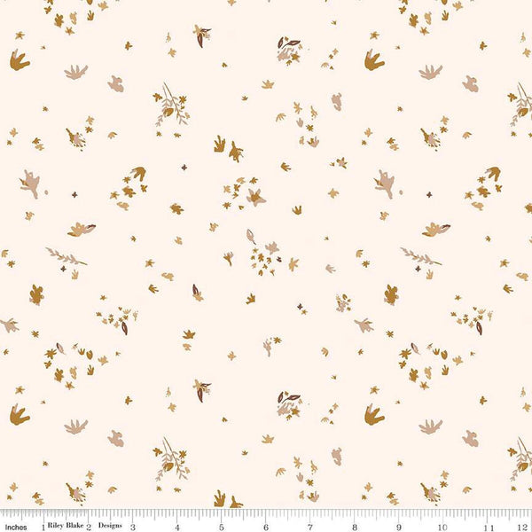 20" End of Bolt - Dancing Daisies Flicker C14543 Ecru by Riley Blake Designs - Leaves Flowers - Quilting Cotton Fabric