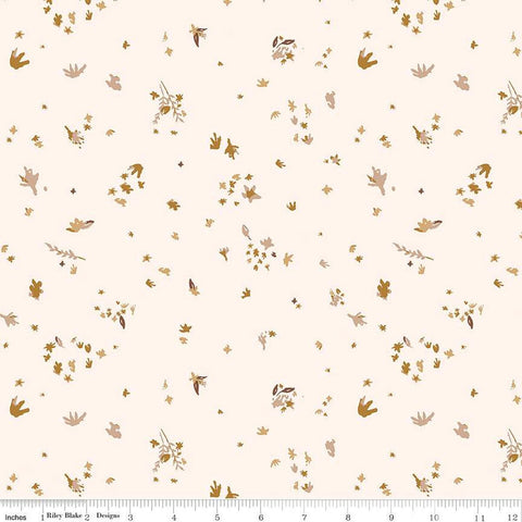SALE Dancing Daisies Flicker C14543 Ecru by Riley Blake Designs - Leaves Flowers - Quilting Cotton Fabric
